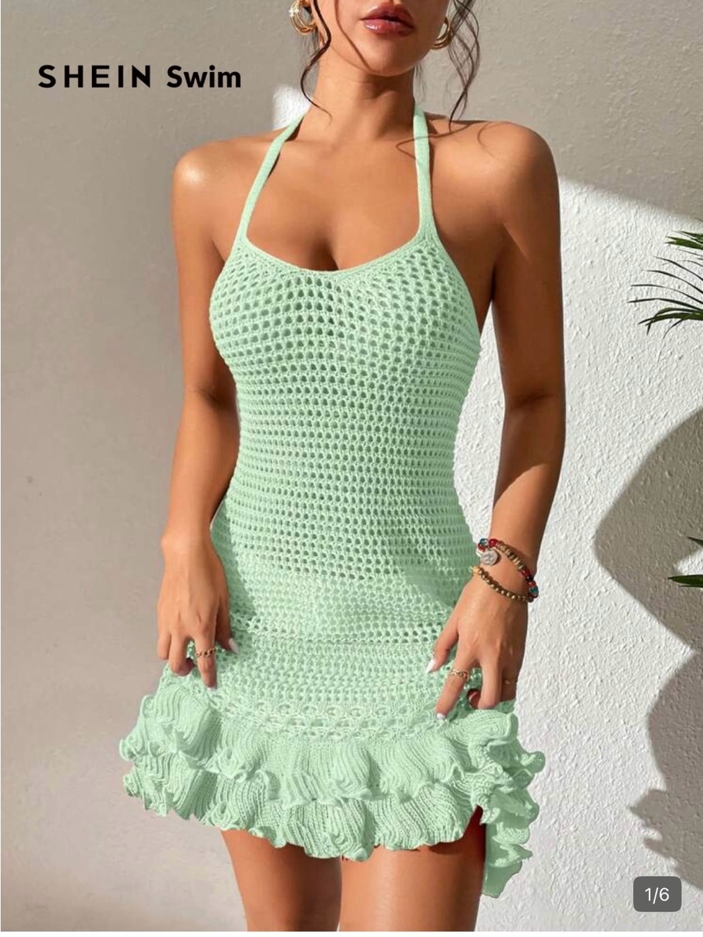 Brand New Never Worn Crochet Halter Beach Cover in Mint Green